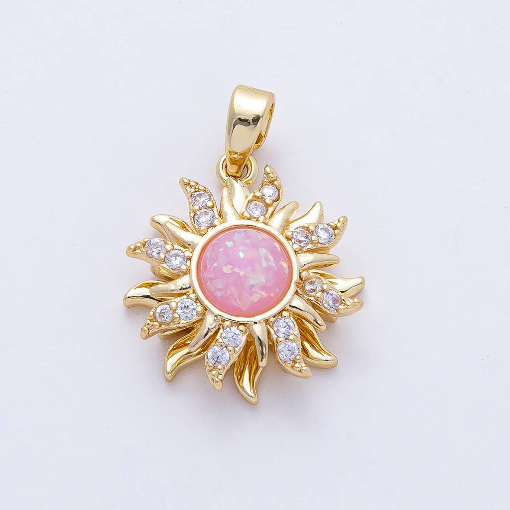 18K Gold Filled 18mm Spinning Rotating Pink Opal Celestial Sun Pendant Charm