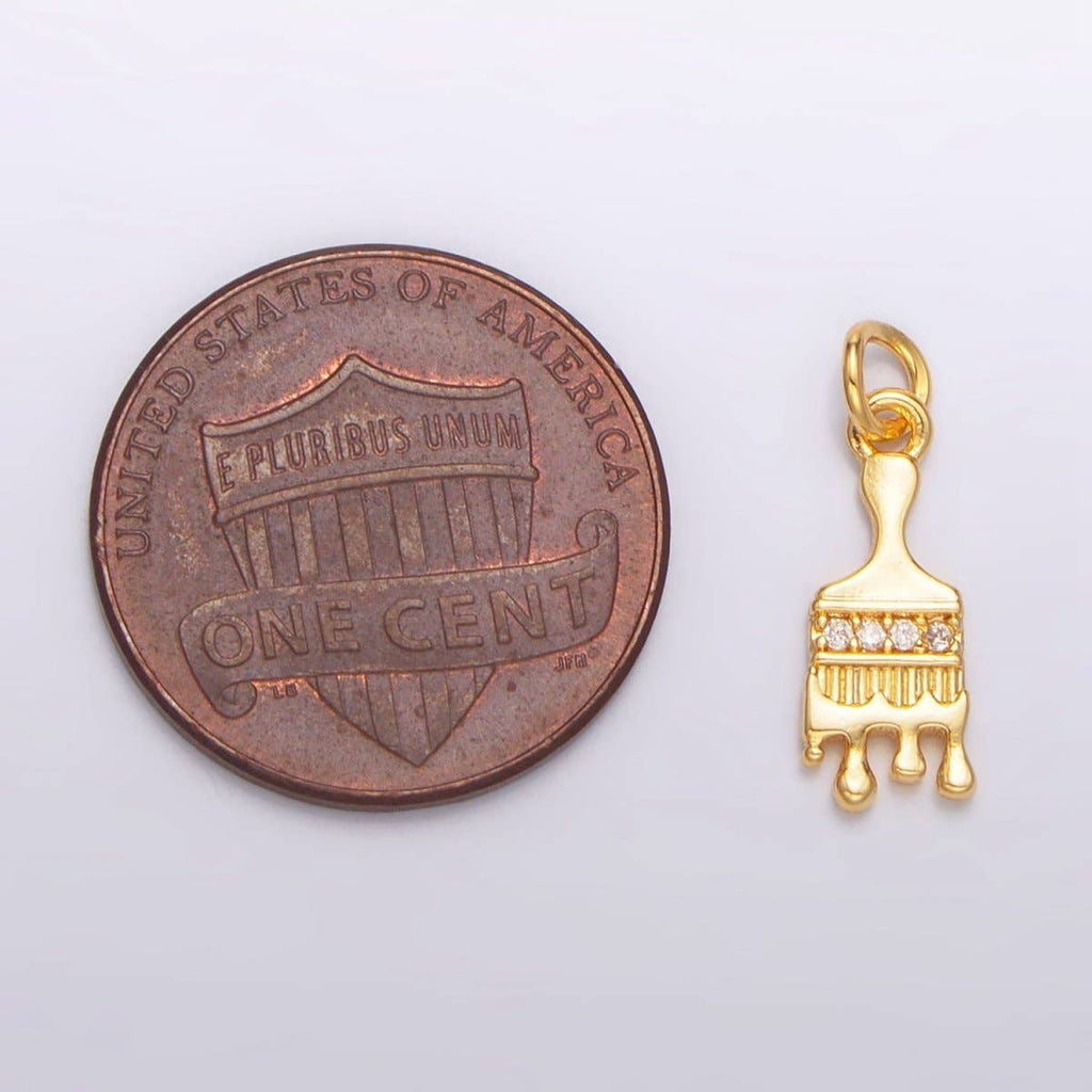 24K Gold Filled Micro Paved CZ Paint Brush 3D Multidimensional Charm