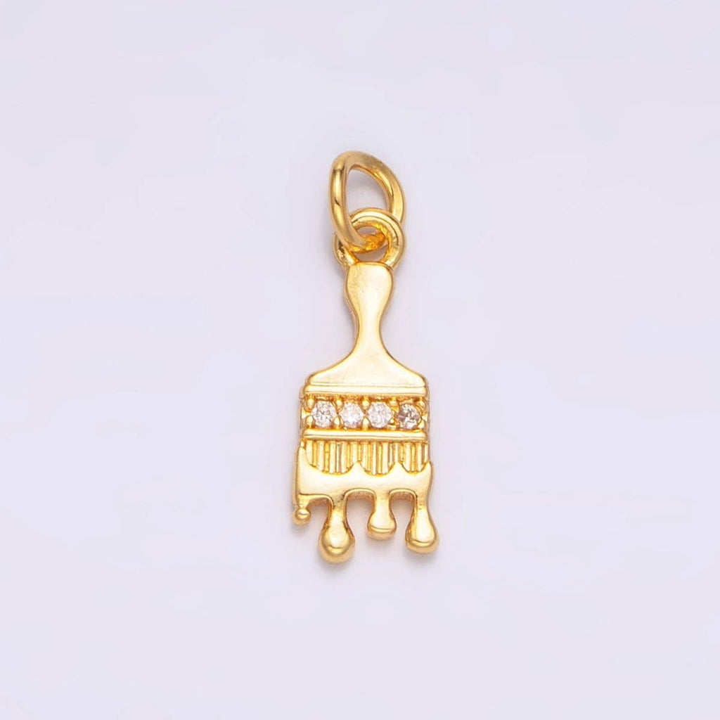 24K Gold Filled Micro Paved CZ Paint Brush 3D Multidimensional Charm