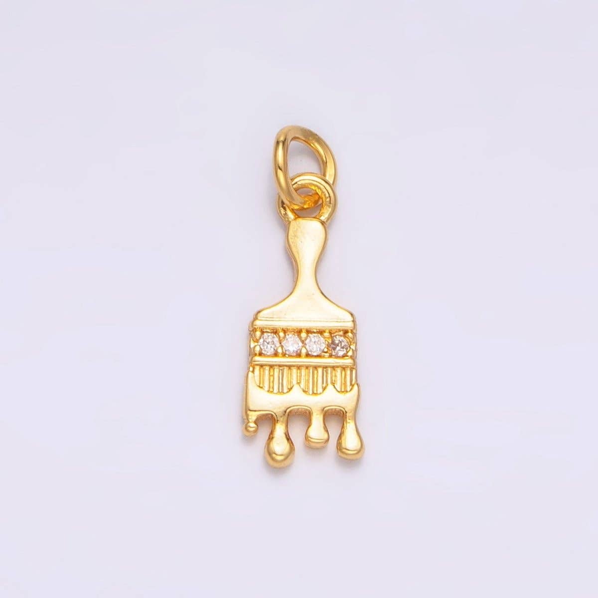 24K Gold Filled Micro Paved CZ Paint Brush 3D Multidimensional Charm