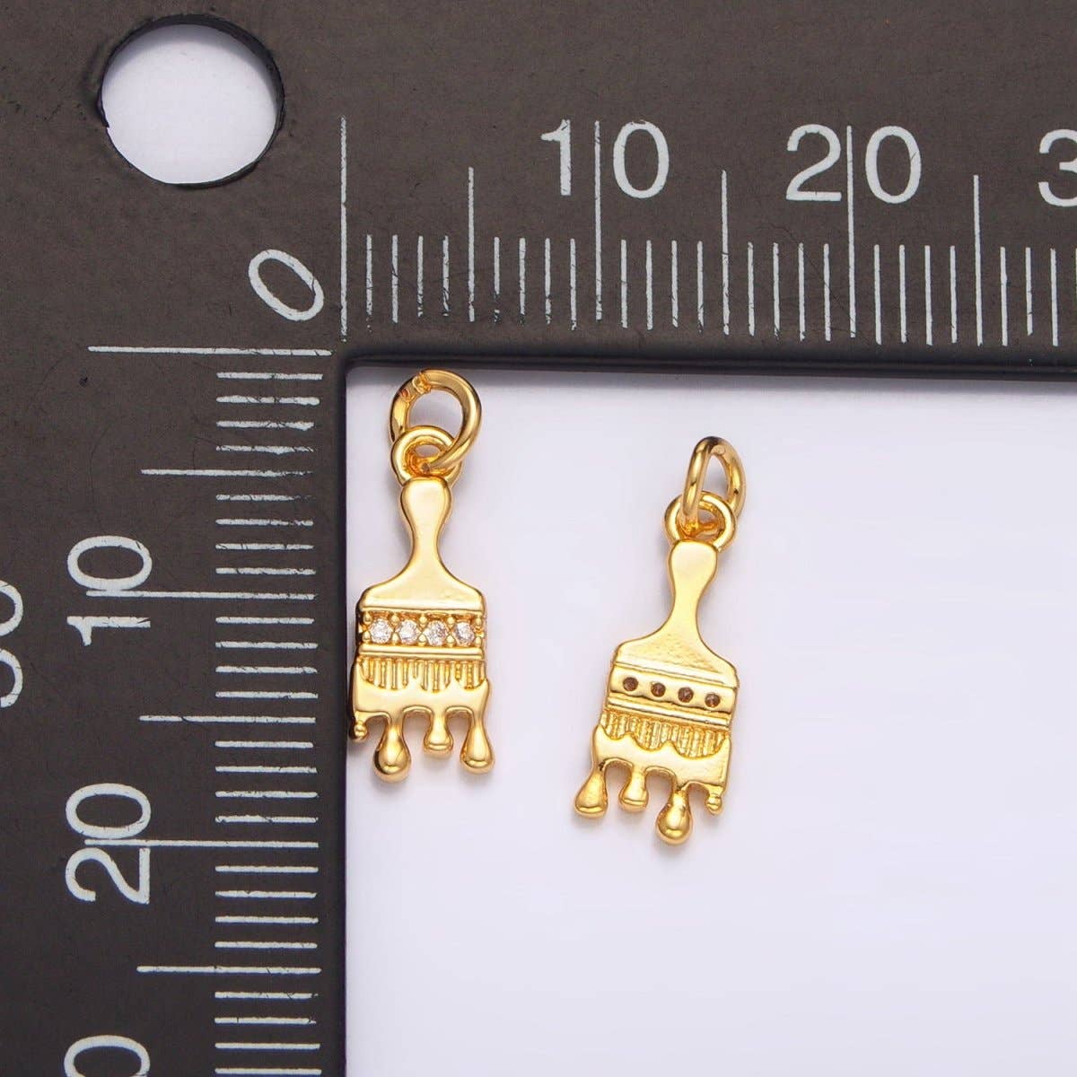 24K Gold Filled Micro Paved CZ Paint Brush 3D Multidimensional Charm