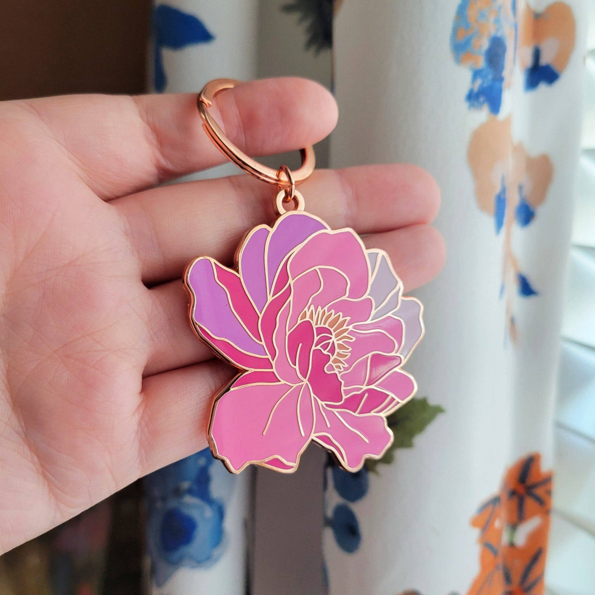 Peony Flower Enamel Keychain