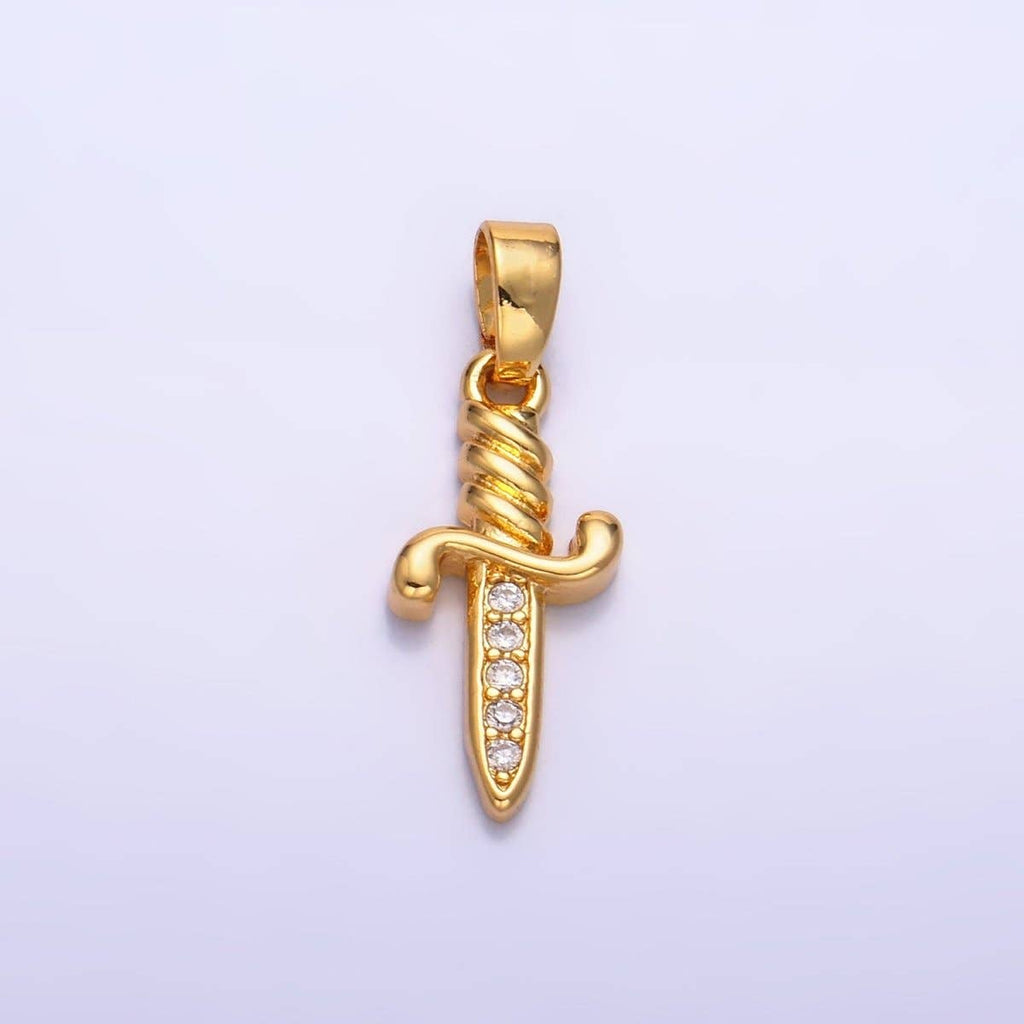24K Gold Filled Micro Paved CZ Dagger Knife Sword Pendant