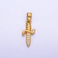 24K Gold Filled Micro Paved CZ Dagger Knife Sword Pendant