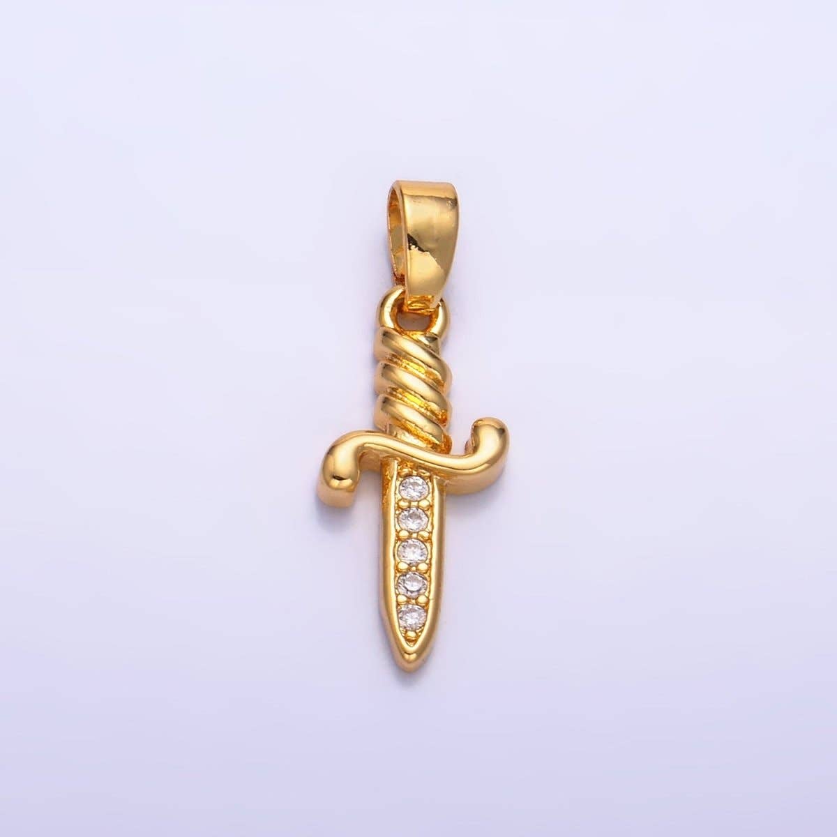 24K Gold Filled Micro Paved CZ Dagger Knife Sword Pendant