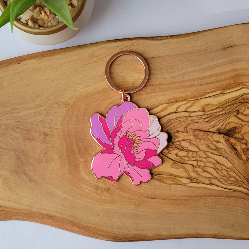 Peony Flower Enamel Keychain