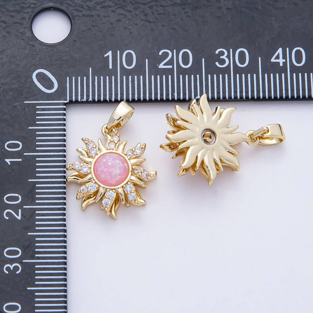 18K Gold Filled 18mm Spinning Rotating Pink Opal Celestial Sun Pendant Charm