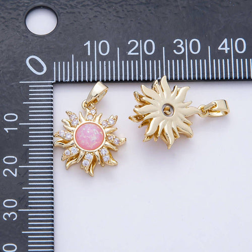 18K Gold Filled 18mm Spinning Rotating Pink Opal Celestial Sun Pendant Charm