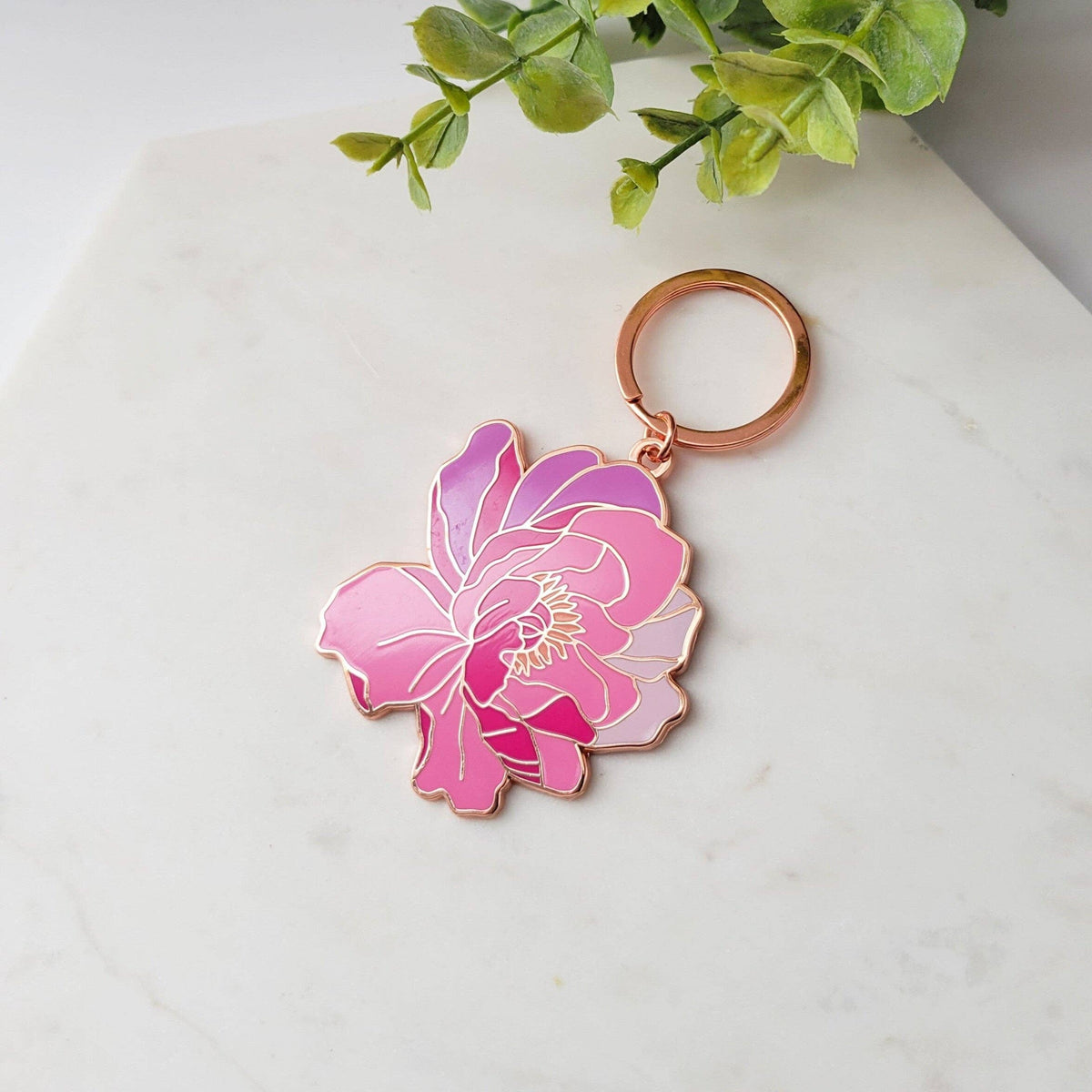 Peony Flower Enamel Keychain
