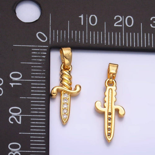 24K Gold Filled Micro Paved CZ Dagger Knife Sword Pendant